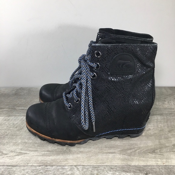 Sorel Women’s NL2264 Black Leather Premium Hidden Wedge Ankle Boots Size 10 - Picture 6 of 11